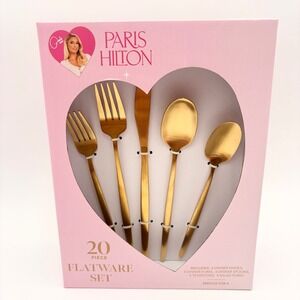 Paris Hilton 20 Piece Flatware Set Gold Service For 4